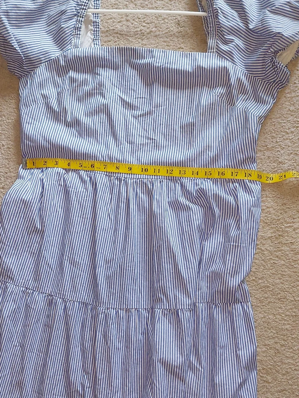 J.Crew Blue White Striped Tiered Puff Sleeve Midi Dress Sz 18